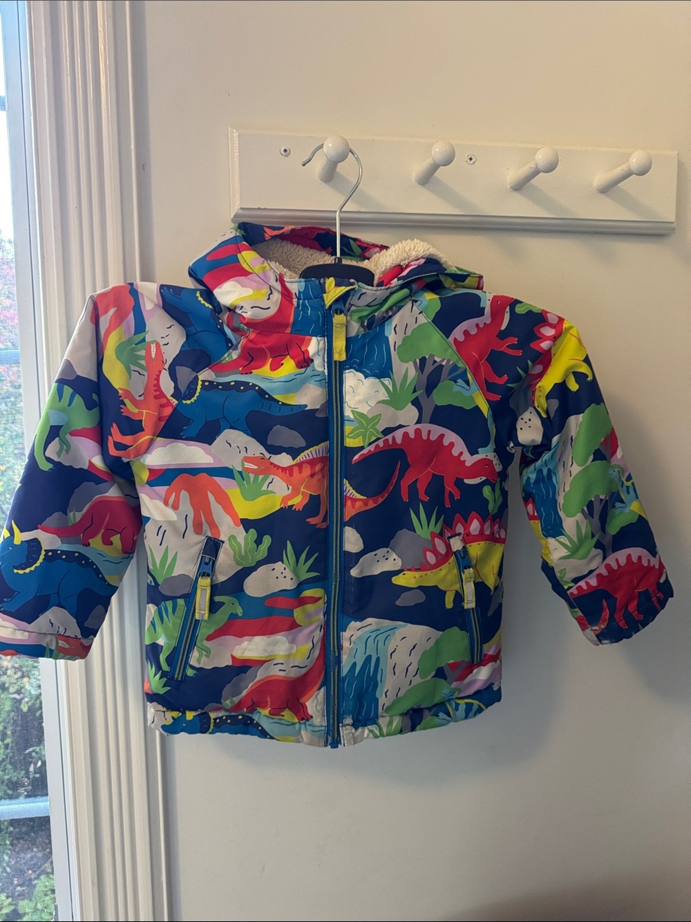 Mini Boden Multicolor Dinosaur Puffer Jacket - Navy Base